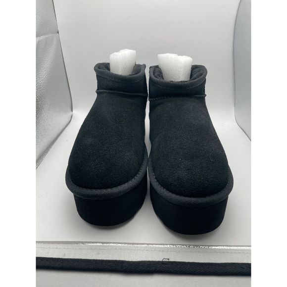 CUSHIONAIRE Women's COZY Genuine Suede pull on platform boot, Black 8.5 - Picture 2 of 6